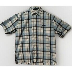 South pole Short Sleeve Button Up Blue & White Plaid Men’s Shirt Size Large ￼